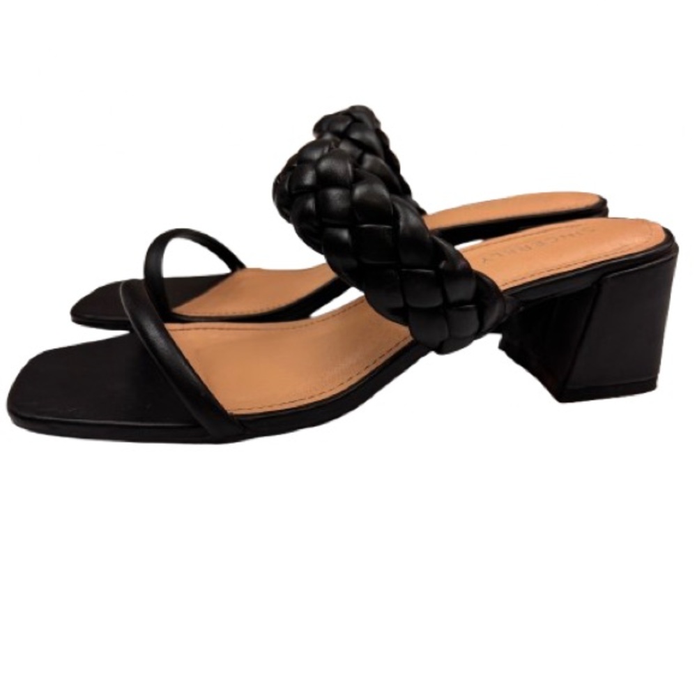 Sincerely Jules Vanna Braided Strap Mule Sandals Black 2” Block Heel Size 8